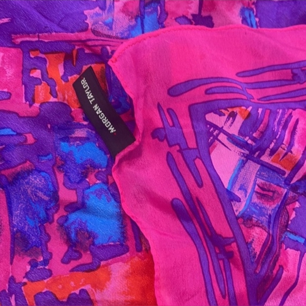 Morgan Taylor Vibrant Pink and Orange Silk Scarf OS - Picture 3 of 6